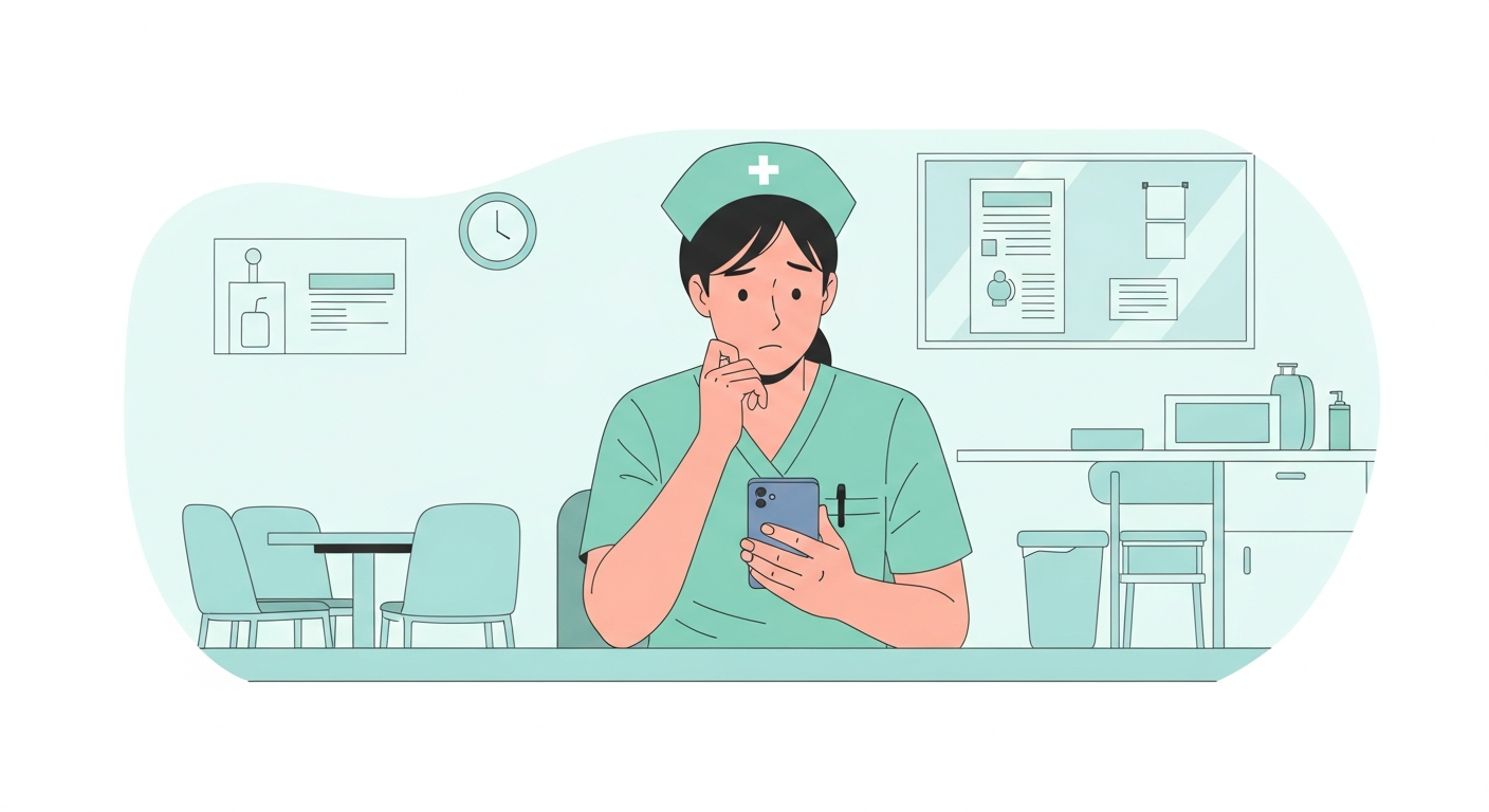 看護師転職サイトを使うか迷っている看護師のイラスト