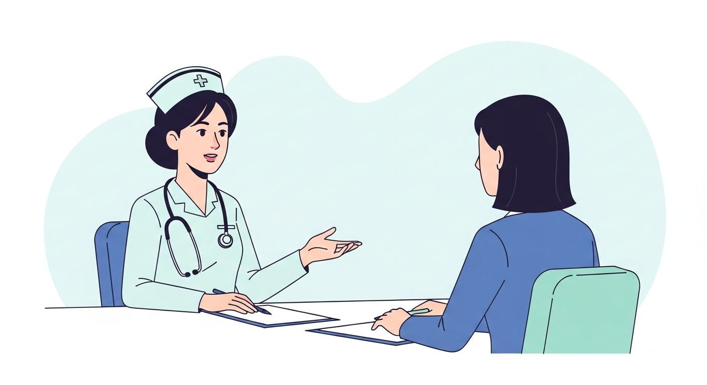 面接で自己PRを話す看護師のイラスト