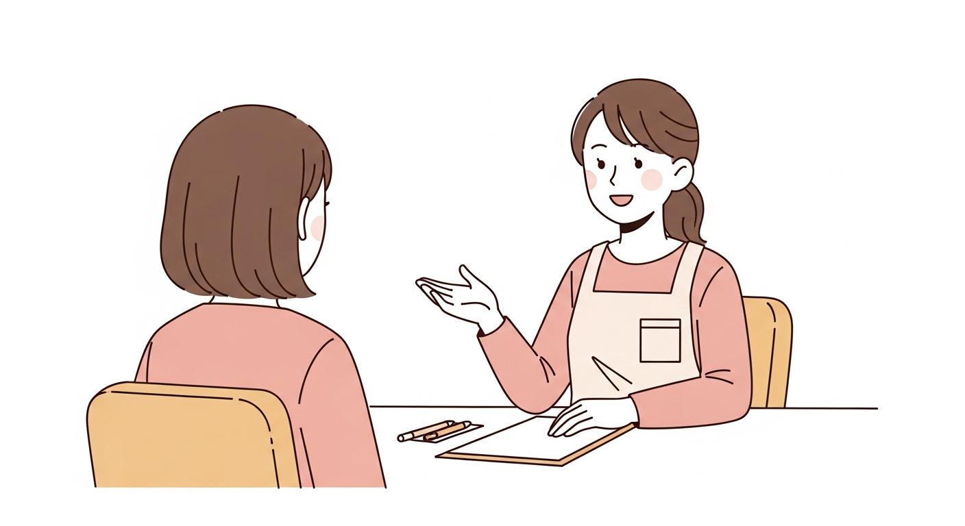 面接で自己PRを話す保育士のイラスト