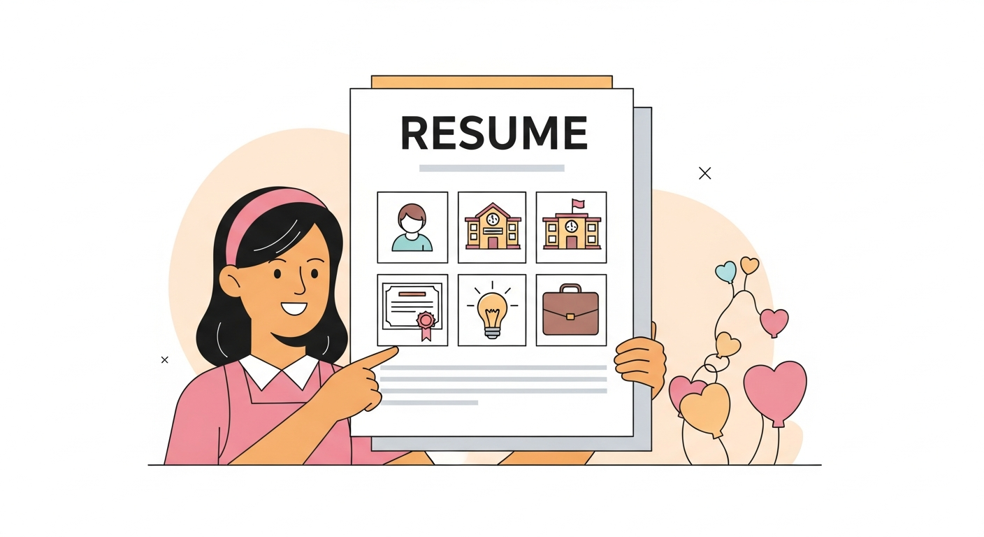 履歴書の6項目を確認する保育士のイラスト
